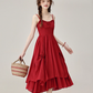 Summer French retro red suspender dress seaside holiday dress R1900