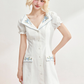 Short-sleeved summer dress V-neck Tencel cotton retro embroidery waist dress R5248