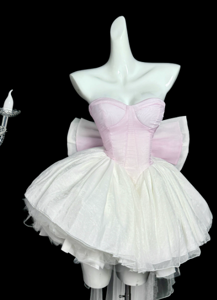 Lovely Pink Bow Back Accessory Homecoming Dress ,A-Line Sweetheart Corset Cute Princess Dress RS854