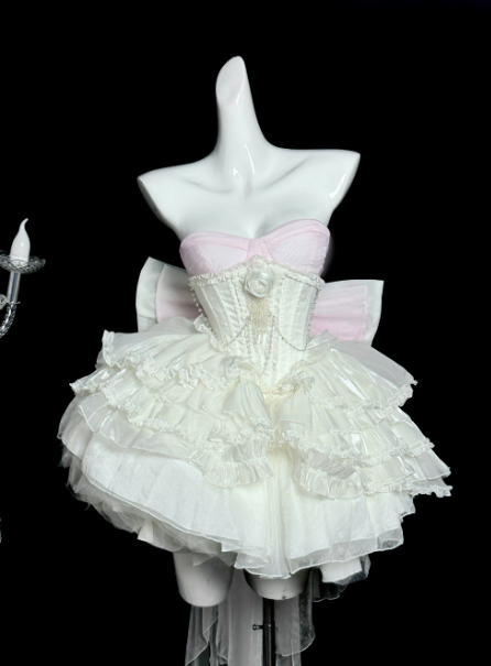 Lovely White Bow Back Accessory Homecoming Dress ,A-Line Sweetheart Corset Cute Princess Dress RS855