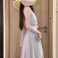 Holiday style blue v-neck halter dress unique and beautiful waist temperament long dress 2025 new R0454