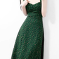2025 Summer New Green Retro Platycodon Floral Waist Long Suspender Dress R0915