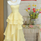 Pink tube top waist cake skirt sexy satin long dress prom dress R6230