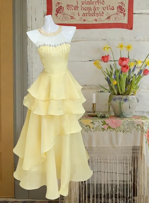 Pink tube top waist cake skirt sexy satin long dress prom dress R6230