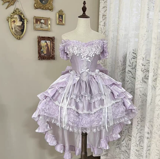 Gentle Purple Homecoming Dress ,A-Line Off-the-shoulder Lace Embroidery Corset Cute Princess Dress RS858