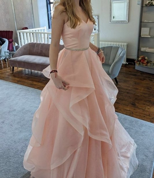 Sweet Puffy Pleated Prom Gown Pink Women's Corset Maxi Evening Dress Birthday Dress RS2843