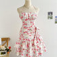 White retro floral floral suspenders waist slim short skirt homecoming dress R3117