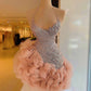 High-end halter neck silver diamond orange skirt short homecoming dress R4082
