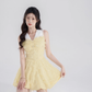 Summer pleated sleeveless dress new yellow lace sweet short skirt niche design waist skirt female R4116