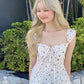 White small floral waist slim A-line short skirt homecoming dress R3348