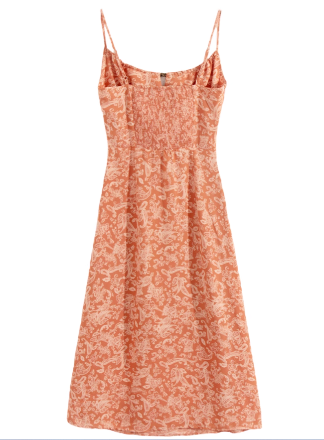 2025 Summer New Retro Cashew Printed Backless French Long Suspender Dress R0967