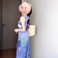 Purple floral suspender dress retro irregular ruffle waist temperament long skirt R0460