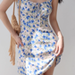 French retro blue floral suspender skirt sexy slim dress hip skirt R2852