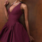 High-grade dark red halter neck low-cut sexy waist slim short skirt homecoming dress R3737