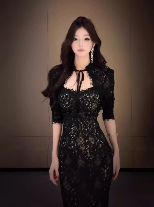 French pure lace strap dress 2025 temperament waist hip evening dress R1413