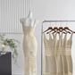 Bright silk knitted sexy hollow long skirt hip-wrapped fine glitter suspender dress for women R0286