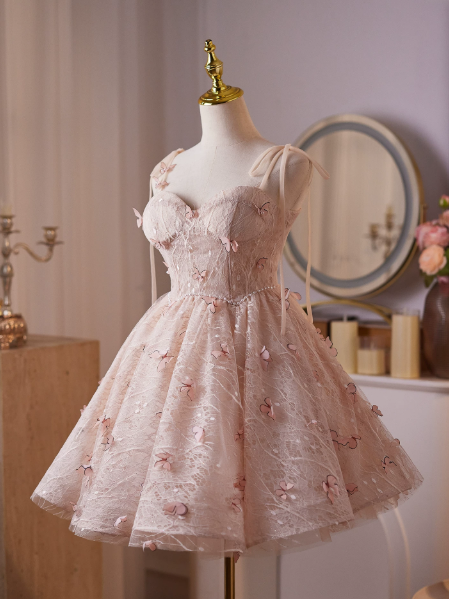 Stunning Tulle Applique Women's Homecoming Dress Blush Pink Corset Short Prom Dress Birthday Dress RS2762