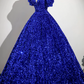 Elegant Navy Glitter A-Line V-neck Corset Maxi Evening Dress RS584