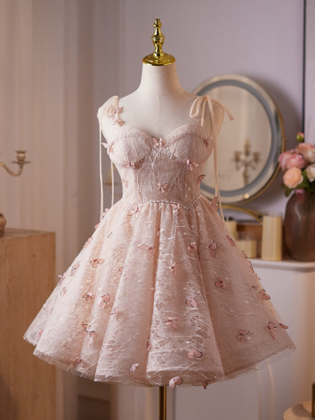 Stunning Tulle Applique Women's Homecoming Dress Blush Pink Corset Short Prom Dress Birthday Dress RS2762