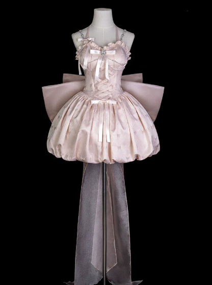 Lovely Pink Bow Back Accessory Homecoming Dress ,A-Line Halter Corset Cute Princess Dress RS859