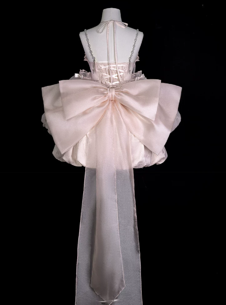 Lovely Pink Bow Back Accessory Homecoming Dress ,A-Line Halter Corset Cute Princess Dress RS859