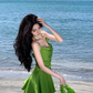 French green halter neck short skirt dopamine holiday style slim waist a-line dress R1631