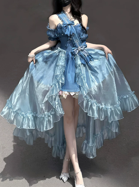 Elegant Pale Blue Prom Dress ,A-Line Bateau Frilled Corset Maxi Quinceanera Dress RS866