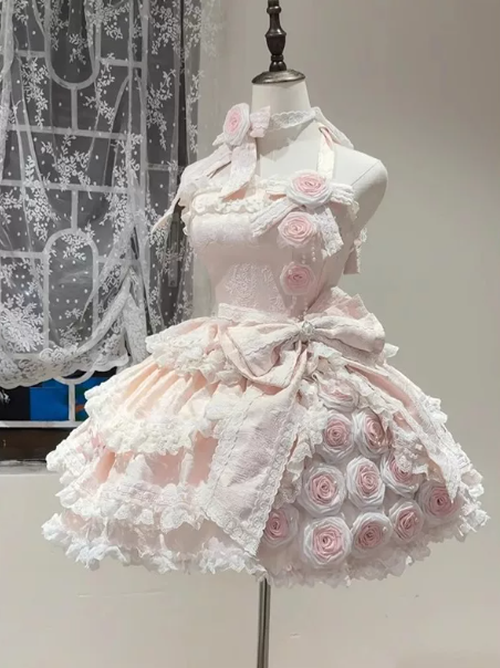 Sweet Blush Pink Homecoming Dress ,A-Line Spaghetti Straps Applique Corset Cute Princess Dress RS860
