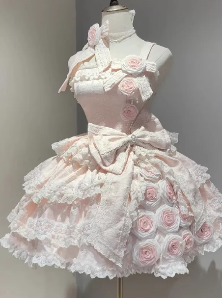 Sweet Blush Pink Homecoming Dress ,A-Line Spaghetti Straps Applique Corset Cute Princess Dress RS860