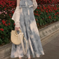 Fairy retro style ruffled one-shoulder sling dress new Chinese style ink-dyed dress R1706