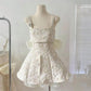 White suspenders waist pattern slim pleated skirt homecoming dress R3508