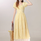 Cute sweet yellow polka dot dress summer seaside holiday long dress R1911