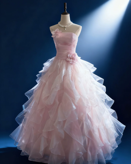Romantic Pink Evening Dress ,A-Line Strapless Applique Corset Maxi Quinceanera Dress RS865
