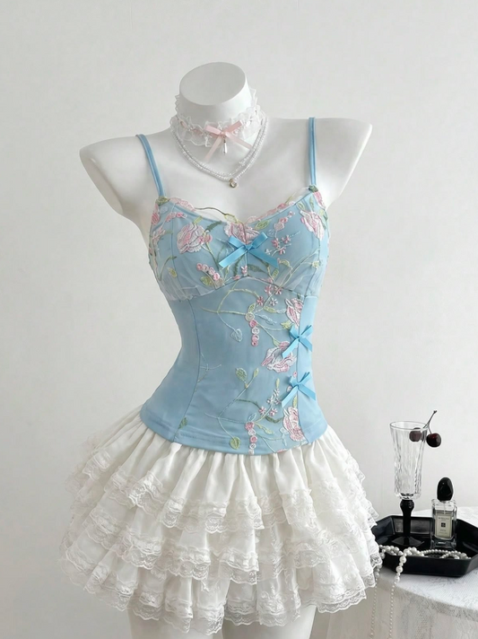 Elegant Baby Blue Homecoming Dress ,A-Line Spaghetti Straps Applique Corset Short Prom Dress RS863