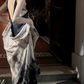 Ink print dress sexy backless holiday design sling sexy V-neck lazy skirt R1489