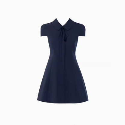 Lapel Raglan Short Sleeve Dress 2025 Thousand Gold Sense Waist A-line Short Skirt R1347