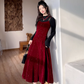Fairy French retro velvet suspender skirt slim fit waist long skirt dress R1722