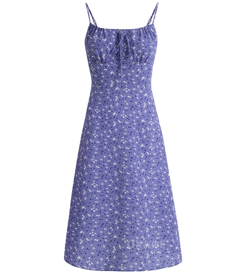 French long purple 2025 summer new temperament sling floral dress R2644