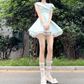 French style daughter off-shoulder dress women's summer 2025 new style puffy princess short skirt R3147