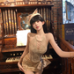 Pure desire hot girl lace strap halter neck top 2025 heavy sequin skirt suit R1406