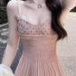 French pleated suspender dress 2025 pure desire style waist a-line fairy long dress R1325