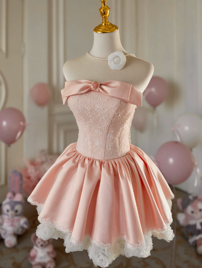 Sweet Embroidered Lace Women's Homecoming Dress Blush Pink Corset Short Prom Dress Birthday Dress RS2763