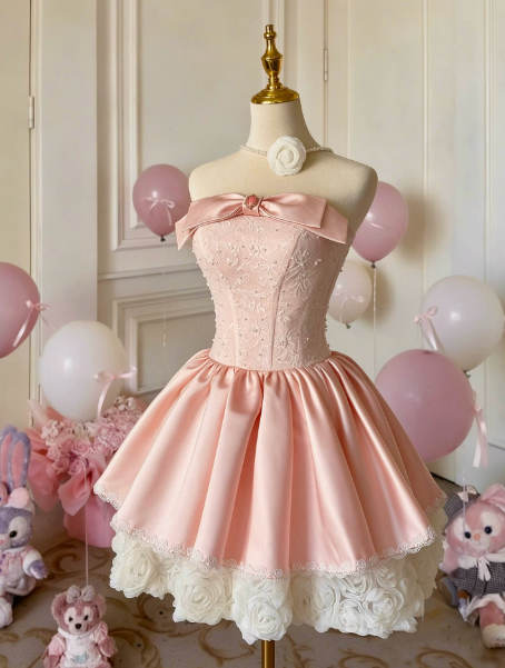 Sweet Embroidered Lace Women's Homecoming Dress Blush Pink Corset Short Prom Dress Birthday Dress RS2763