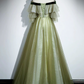 French Chic Bud Green A-Line Bateau Corset Maxi Evening Dress Prom Dress RS585