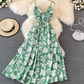 Beach dress super fairy seaside vacation long skirt V neck A line suspender dress R0342