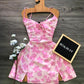 Pink Printed Strapless A-Line Homecoming Dress R3241