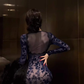 Sexy hot girl lace splicing dress 2025 flocking waist hip evening dress R1333