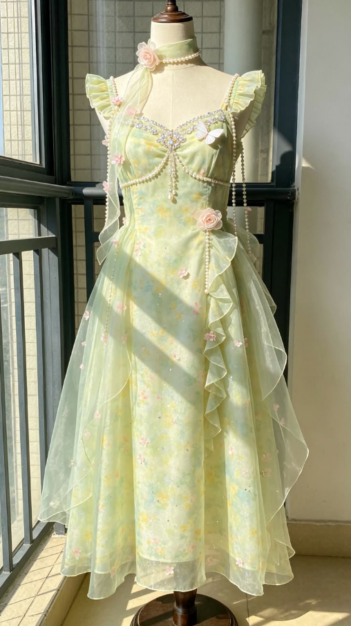 Soft Green Beaded Prom Dress ,A-Line Square Corset Maxi Women Dress RS868