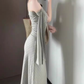Gentle temperament gray polka dot off-shoulder dress with slim waist and hip skirt R0859