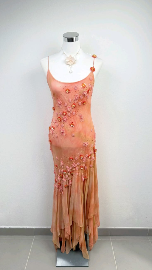 Flowy Orange Prom Dress ,Sheath Spaghetti Straps Applique Bodycon Maxi Summer Dress RS869